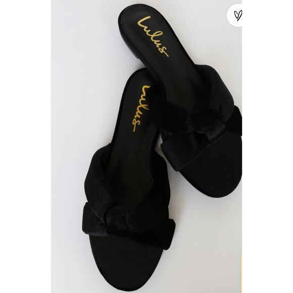 Lulus Velvet Shadee Knot Slide Sandals Black Womens Size 7.5 New - Picture 3 of 8